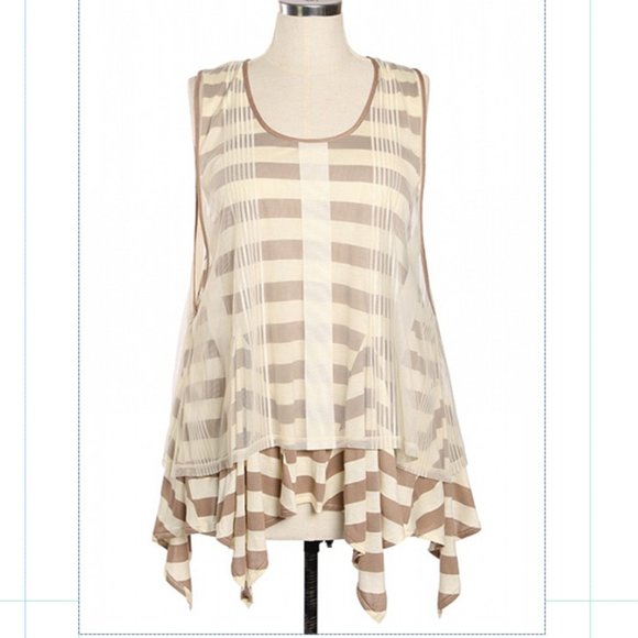 RYU Plus Size Striped Tank with lace overlay - Picture 1 of 8